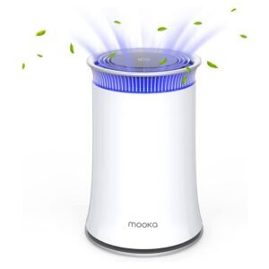 Mooka Air Purifier for Home, True HEPA Air Cleaner , Activated Carbon Filter, Up to 540 sqft, Protect from Pollen, Dust, Pet Dander, Smoke, Quiet for Bedroom, Office, Living Room, Night Light, Ozone-free